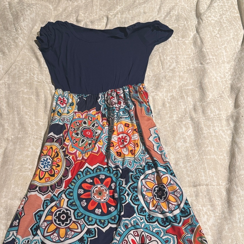 Navy Top Multicolor Medallion Print Maxi Dress